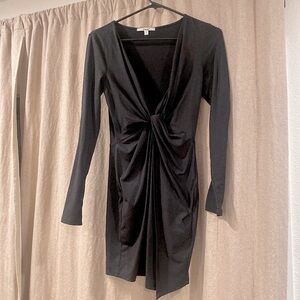 Long sleeve stretchy black rouched dress
